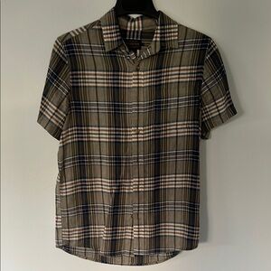 Men's Plaid Short Sleeve Shirt - Green and Black
